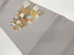 作家物　塩瀬金彩変わり格子模様名古屋帯